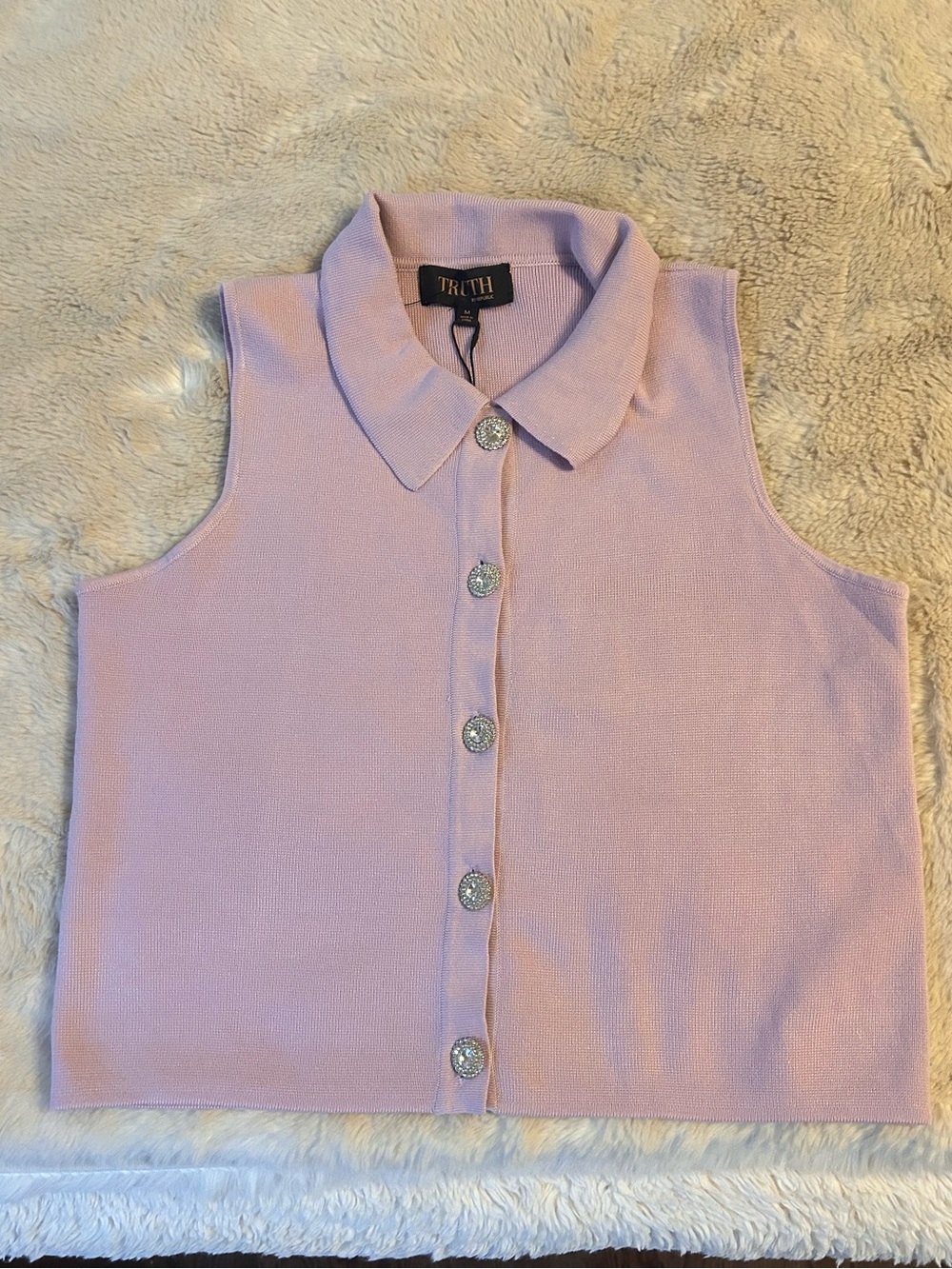 Truth Lavender Sleeveless Button-Front Knit Top